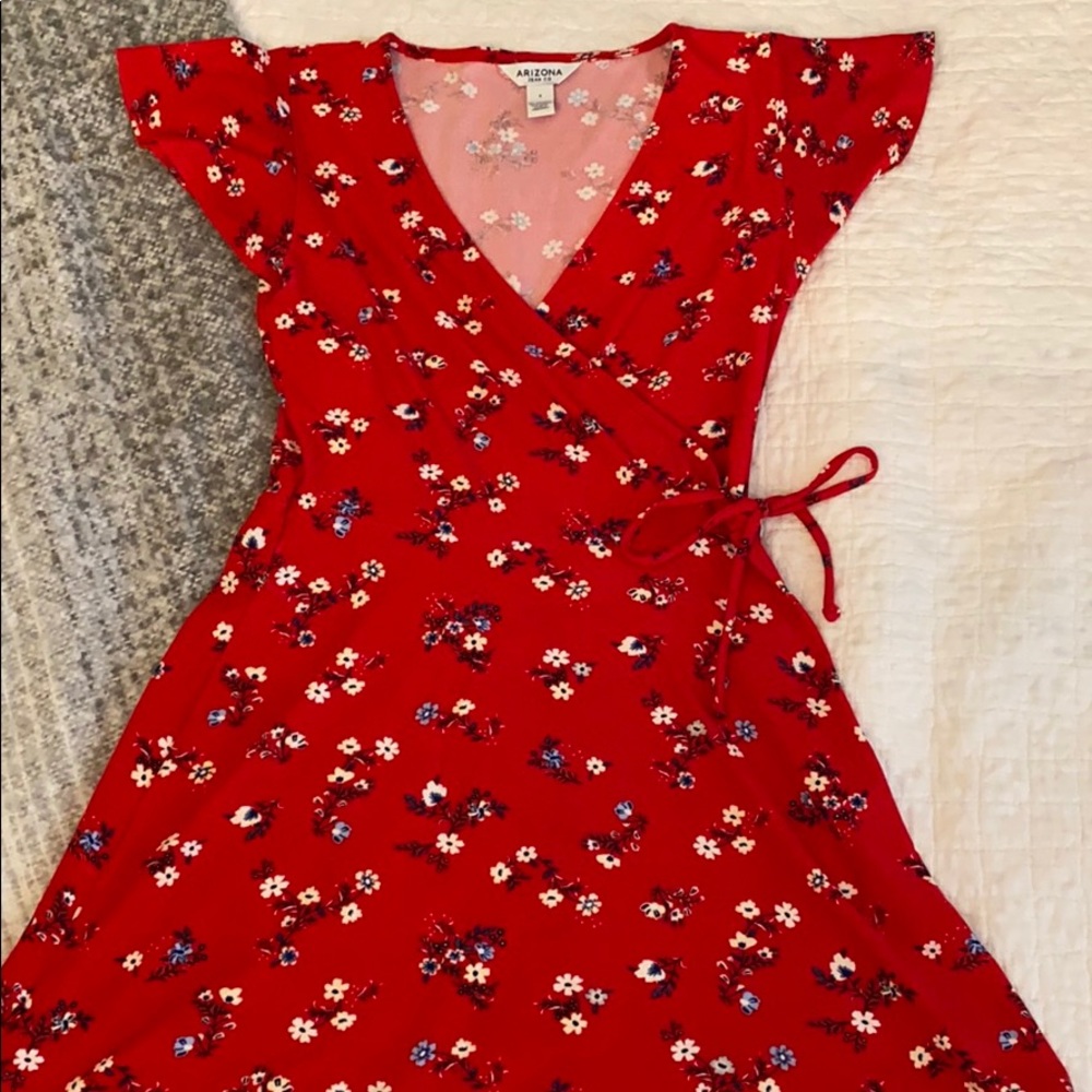 Red Dress with Blue Flowers
